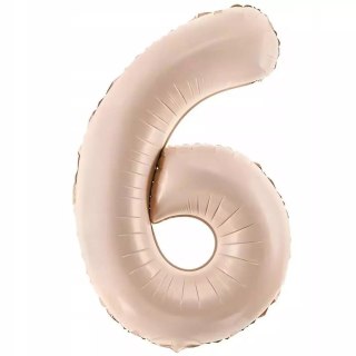 Balon foliowy "Cyfra 6", beżowy, PartyDeco, 34'', DGT