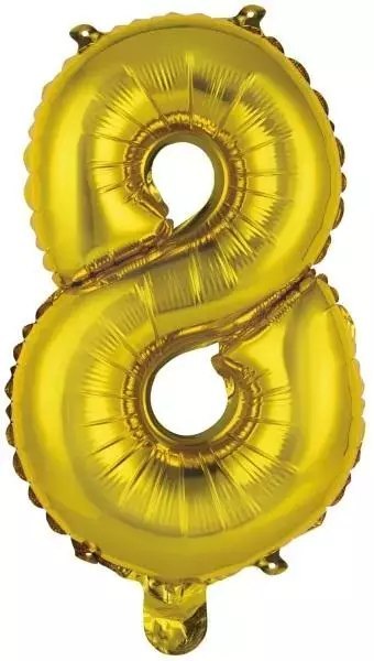 Balon foliowy mini cyfra 8 złota 29x40cm Balon foliowy mini cyfra 8 złota 29x40cm