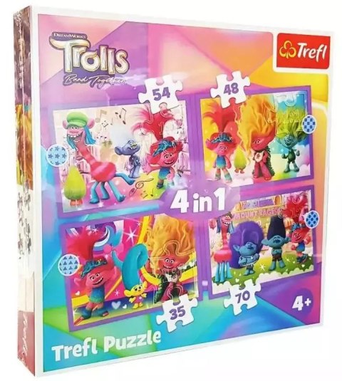 Puzzle 4w1 Przygody kolorowych Trolli TREFL Puzzle 4w1 Przygody kolorowych Trolli TREFL