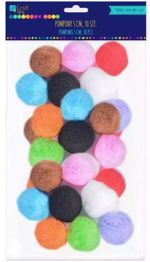 Pompony poliestrowe kolorowe 5cm 30szt Pompony poliestrowe kolorowe 5cm 30szt