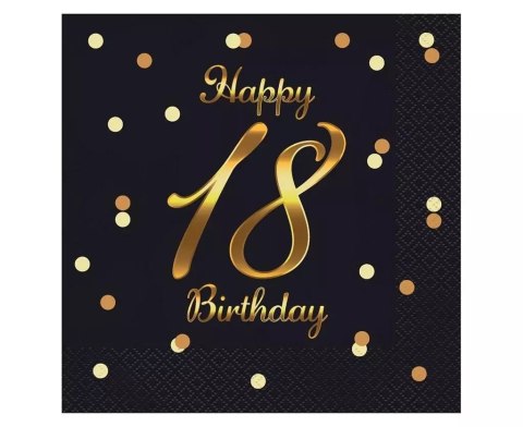 Serwetki Happy 18 Birthday czarne 33x33cm 20szt Serwetki Happy 18 Birthday czarne 33x33cm 20szt