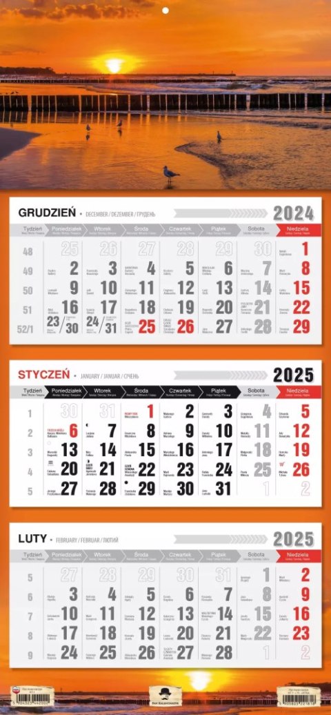 Kalendarz ścienny TRÓJDZIELNY 2025 PLAŻA USTKA Kalendarz ścienny TRÓJDZIELNY 2025 PLAŻA USTKA
