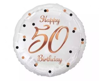 Balon foliowy B&C Happy Birthday 50 biały różowo-złoty nadruk 18" Godan