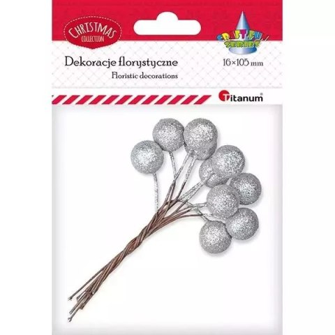 Drucik z kulką 15mm srebrną brokatową 10szt Drucik z kulką 15mm srebrną brokatową 10szt