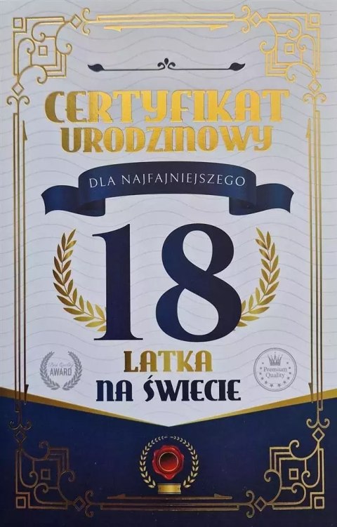 Karnet Certyfikat Urodzinowy 18 urodziny męskie Karnet Certyfikat Urodzinowy 18 urodziny męskie