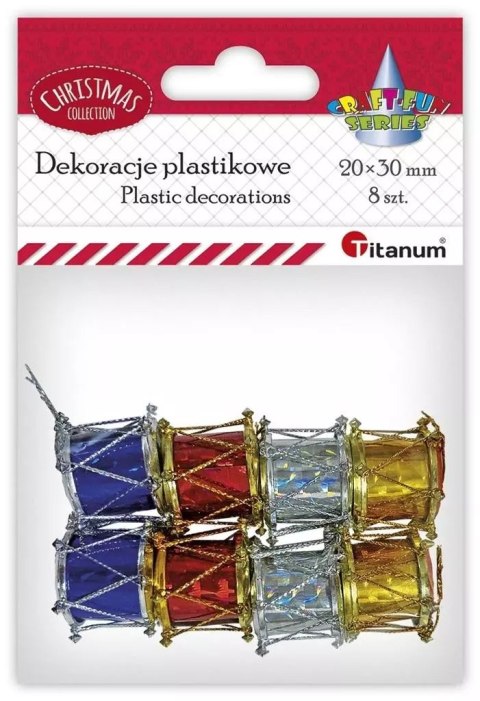 Dekoracje plastikowe bębenek Xmass 20x30mm 8szt Dekoracje plastikowe bębenek Xmass 20x30mm 8szt