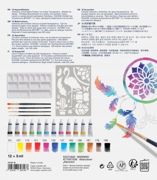 FABER-CASTELL Farby akwarelowe 12 kol ZESTAW MALARSKI pędzle szablon paleta