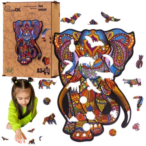 Puzzle drewniane 132 elementy. Słoń Indyjski Puzzle drewniane 132 elementy. Słoń Indyjski