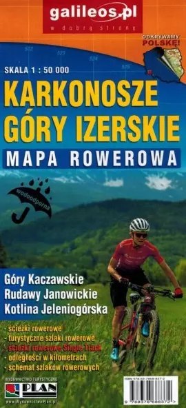 Karkonosze, Góry Izerskie, Kaczawskie, Rudawy Janowickie, Kotlina Jeleniogórska. Laminowana mapa rowerowa, 1:50 000