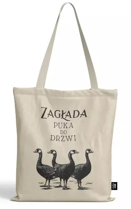 Torba bawełniana gęsi, Zagłada puka do drzwi, 38x41 cm Torba bawełniana gęsi, Zagłada puka do drzwi, 38x41 cm