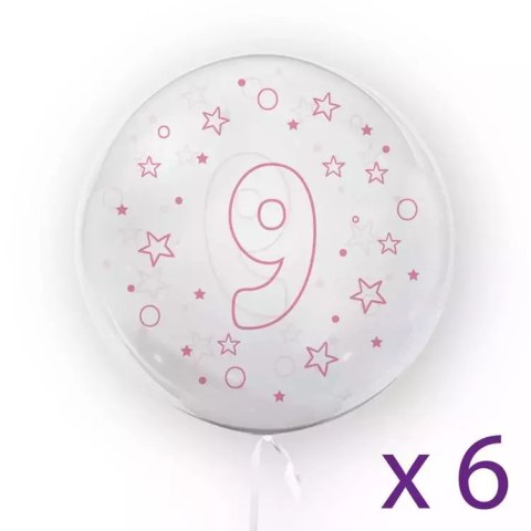 Balony z cyfrą "9" (6 sztuk), gwiazdki różowe Balony z cyfrą "9" (6 sztuk), gwiazdki różowe