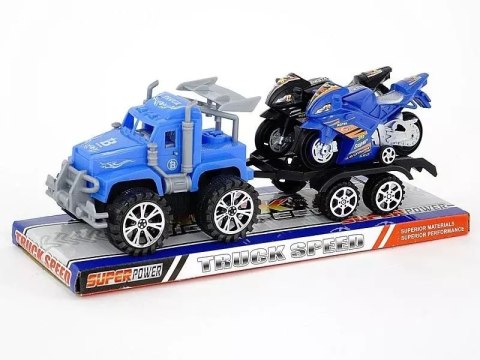 Auto z lawetą i motocyklem Auto z lawetą i motocyklem