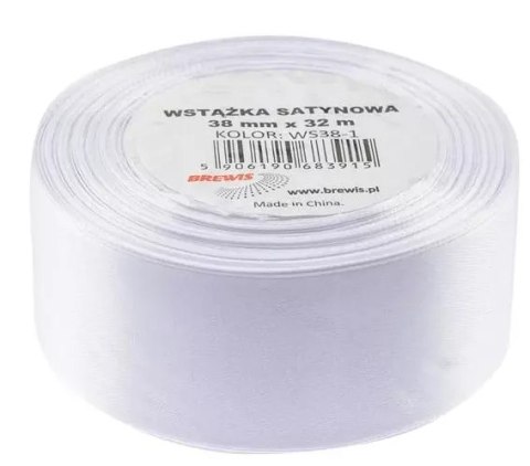Wstążka satynowa biała, 38 mm x 32 m Wstążka satynowa biała, 38 mm x 32 m