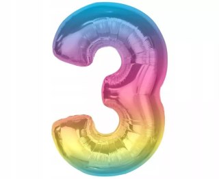 Balon foliowy Smart, cyfra 3, tęczowa, 92 cm AA