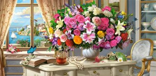 Puzzle 4000 elementów. Summer Flowers and Cup of Tea