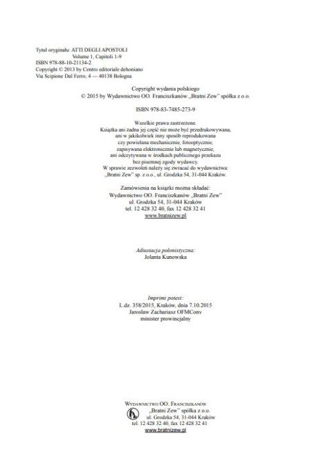 Dzieje Apostolskie. Rozdzał 1-9. Komentarz duchowy. Tom 1