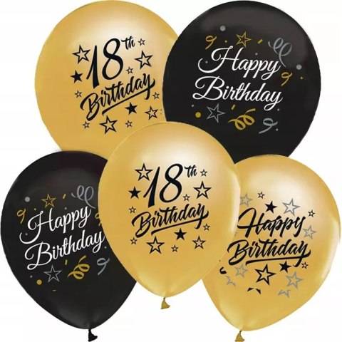 Balony na 18 urodziny, złote i czarne (5 sztuk) Balony na 18 urodziny, złote i czarne (5 sztuk)