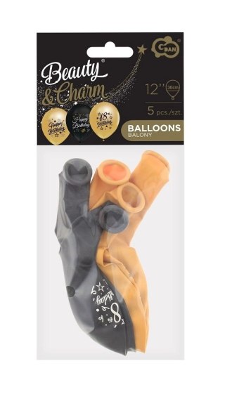 Balony na 18 urodziny, złote i czarne (5 sztuk)