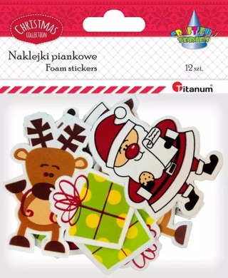 Naklejki piankowe. Świąteczne (Mikołaje, renifery, prezenty), 12 sztuk