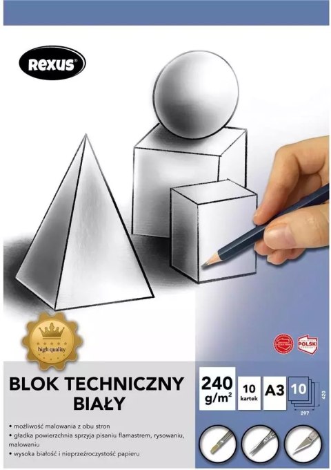 Blok techniczny A3/10K biały Premium Blok techniczny A3/10K biały Premium