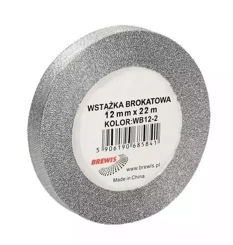 Wstążka brokatowa srebrna 12mmx22m Wstążka brokatowa srebrna 12mmx22m